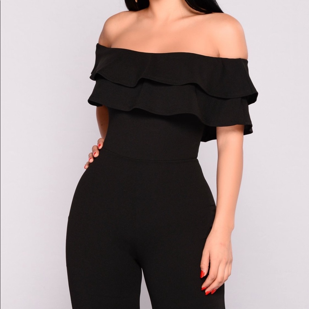BLACK RUFFLE JUMPSUIT - Picture 2 of 4